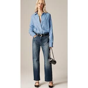 J.Crew High Rise Straight Jeans Women's 30 Blue Ankle Whiskering Raw Hem